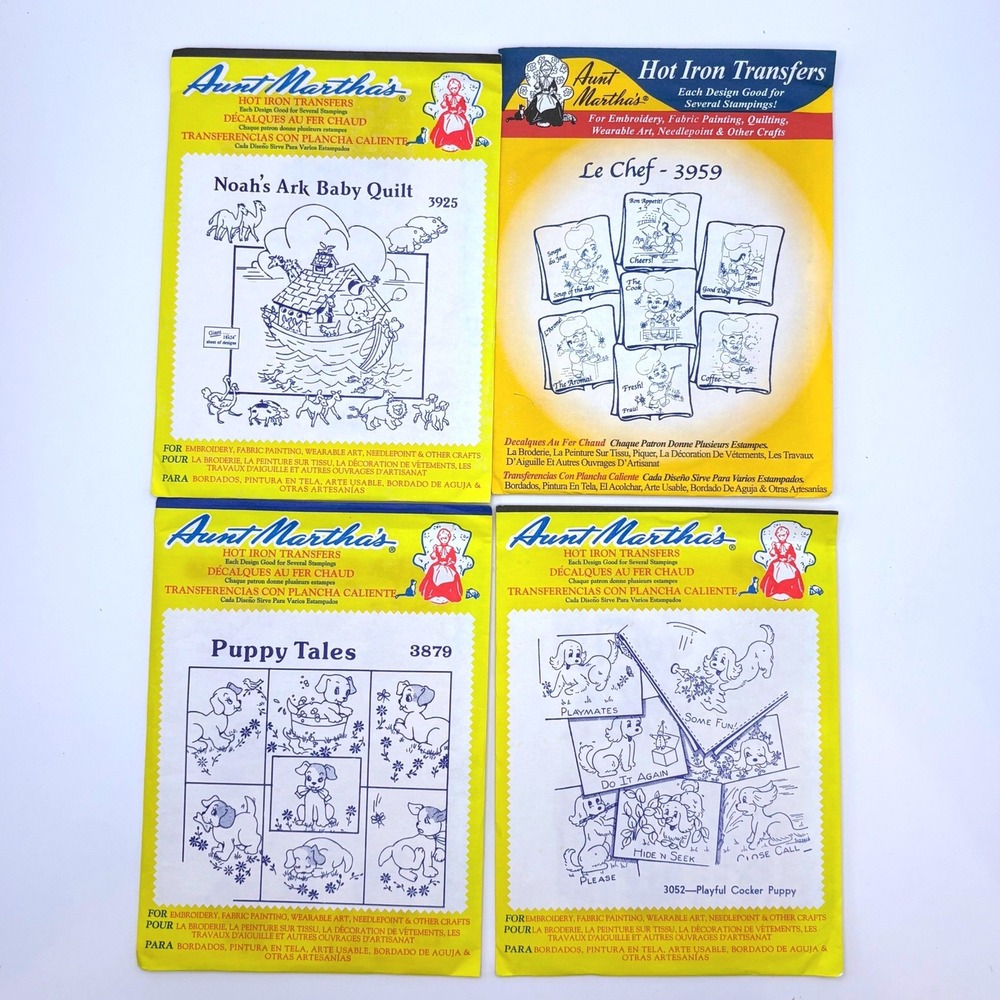 Vtg Aunt Martha Iron Transfers Lot 4 Cottagecore Grandmacore Embroidery Crafts